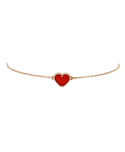 Pre-owned Pre-owned Van Cleef & Arpels  Van Cleef & Arpels Sweet Alhambra Heart Bracelet 18k Rose Gold With Carnelian In Pink