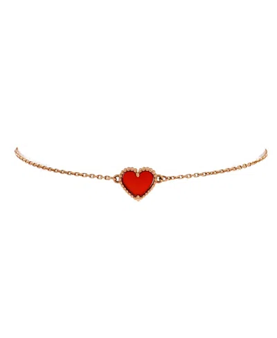 Pre-owned Pre-owned Van Cleef & Arpels  Van Cleef & Arpels Sweet Alhambra Heart Bracelet 18k Rose Gold With Carnelian In Pink