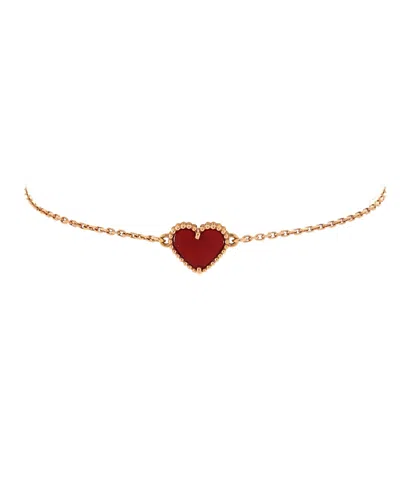 Pre-owned Pre-owned Van Cleef & Arpels  Van Cleef & Arpels Sweet Alhambra Heart Bracelet 18k Rose Gold With Carnelian In Pink