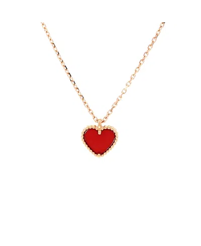 Pre-owned Pre-owned Van Cleef & Arpels  Van Cleef & Arpels Sweet Alhambra Heart Pendant Necklace 18k Rose Gold And Carnelian, 15.5