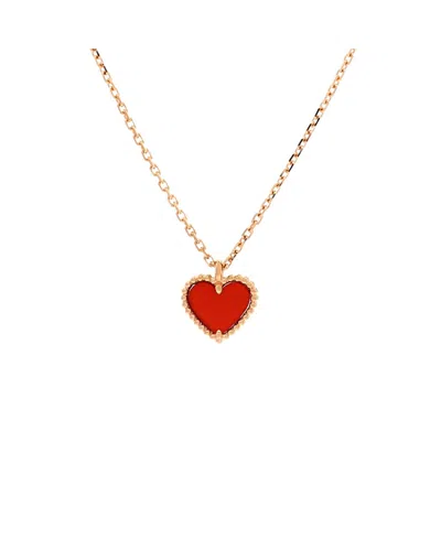 Pre-owned Pre-owned Van Cleef & Arpels  Van Cleef & Arpels Sweet Alhambra Heart Pendant Necklace 18k Rose Gold And Carnelian, 15.5 In Pink