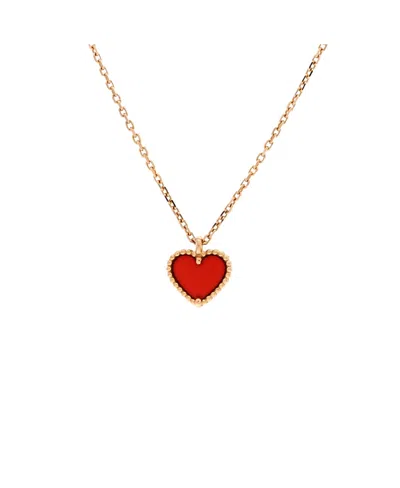 Pre-owned Pre-owned Van Cleef & Arpels  Van Cleef & Arpels Sweet Alhambra Heart Pendant Necklace 18k Rose Gold And Carnelian, 15.7 In Pink
