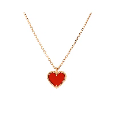 Pre-owned Pre-owned Van Cleef & Arpels  Van Cleef & Arpels Sweet Alhambra Heart Pendant Necklace 18k Rose Gold And Carnelian, 15.7 In Pink