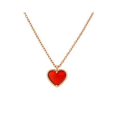 Pre-owned Pre-owned Van Cleef & Arpels  Van Cleef & Arpels Sweet Alhambra Heart Pendant Necklace 18k Rose Gold And Carnelian, 15.7 In Pink