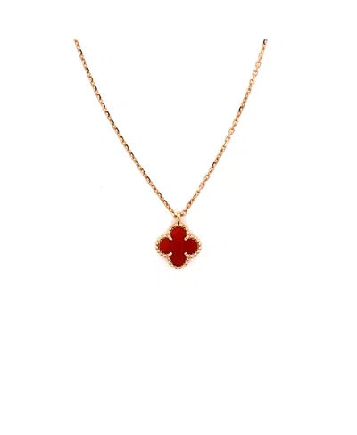 Pre-owned Pre-owned Van Cleef & Arpels  Van Cleef & Arpels Sweet Alhambra Pendant Necklace 18k Rose Gold And Carnelian, 15.5" In Pink