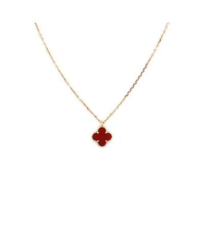 Pre-owned Pre-owned Van Cleef & Arpels  Van Cleef & Arpels Sweet Alhambra Pendant Necklace 18k Rose Gold And Carnelian, 15.75" In Pink