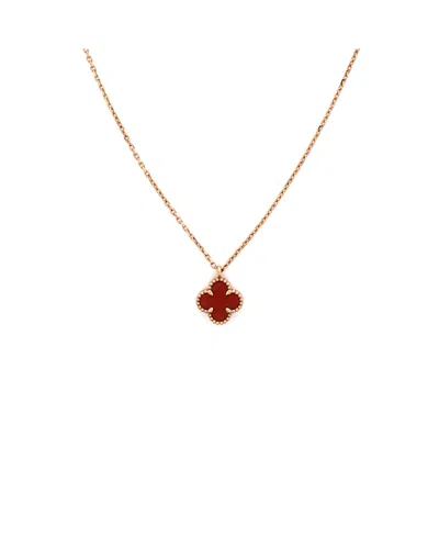 Pre-owned Pre-owned Van Cleef & Arpels  Van Cleef & Arpels Sweet Alhambra Pendant Necklace 18k Rose Gold And Carnelian, 15.75" In Pink