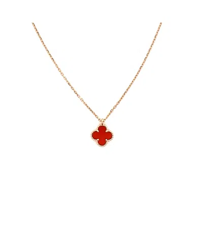 Pre-owned Pre-owned Van Cleef & Arpels  Van Cleef & Arpels Sweet Alhambra Pendant Necklace 18k Rose Gold And Carnelian, 15.75 In Pink