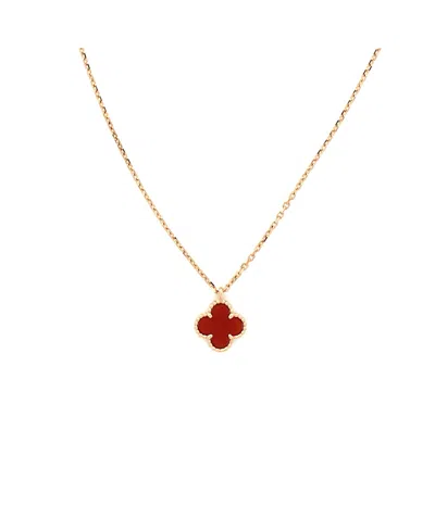 Pre-owned Pre-owned Van Cleef & Arpels  Van Cleef & Arpels Sweet Alhambra Pendant Necklace 18k Rose Gold And Carnelian, 15.75 In Pink