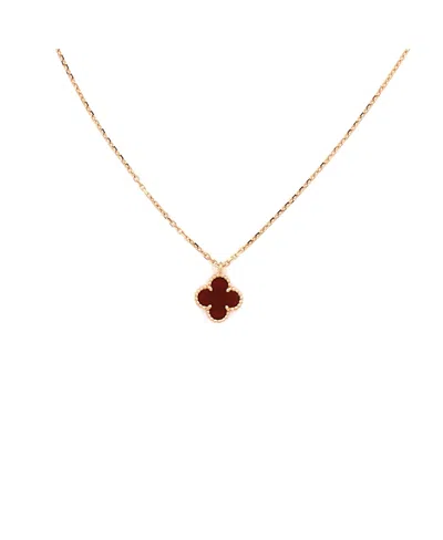 Pre-owned Pre-owned Van Cleef & Arpels  Van Cleef & Arpels Sweet Alhambra Pendant Necklace 18k Rose Gold And Carnelian, 15.75 In Pink