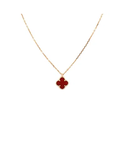 Pre-owned Pre-owned Van Cleef & Arpels  Van Cleef & Arpels Sweet Alhambra Pendant Necklace 18k Rose Gold And Carnelian, 16" In Pink