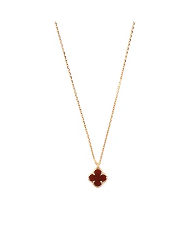 Pre-owned Pre-owned Van Cleef & Arpels  Van Cleef & Arpels Sweet Alhambra Pendant Necklace 18k Rose Gold And Carnelian, 16" In Pink