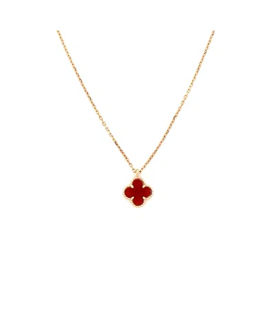 Pre-owned Pre-owned Van Cleef & Arpels  Van Cleef & Arpels Sweet Alhambra Pendant Necklace 18k Rose Gold And Carnelian, 17.75 In Pink