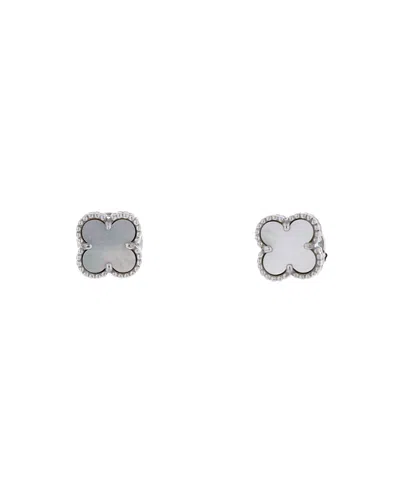 Pre-owned Pre-owned Van Cleef & Arpels  Van Cleef & Arpels Sweet Alhambra Stud Earrings 18k White Gold And Mother Of Pearl