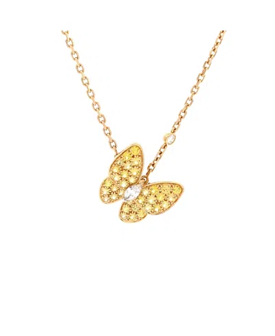 Pre-owned Pre-owned Van Cleef & Arpels  Van Cleef & Arpels Two Butterfly Pendant Necklace 18k Gold With Yellow Sapphires And Diamo