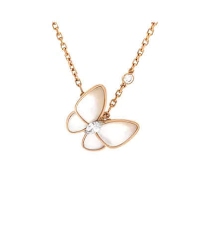 Pre-owned Pre-owned Van Cleef & Arpels  Van Cleef & Arpels Two Butterfly Pendant Necklace 18k Rose Gold With Mother Of Pearl And D In Pink