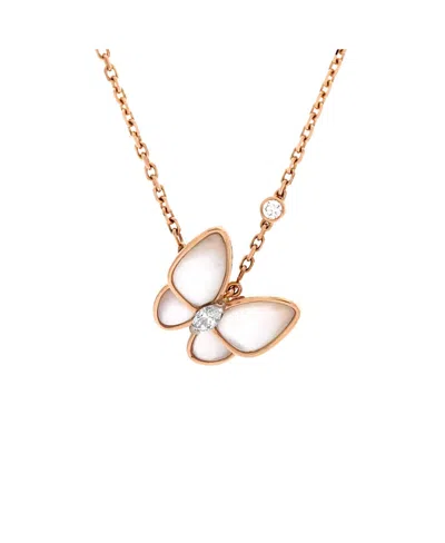 Pre-owned Pre-owned Van Cleef & Arpels  Van Cleef & Arpels Two Butterfly Pendant Necklace 18k Rose Gold With Mother Of Pearl And D In Pink