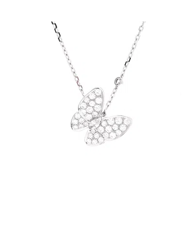 Pre-owned Pre-owned Van Cleef & Arpels  Van Cleef & Arpels Two Butterfly Pendant Necklace 18k White Gold And Diamonds, 17