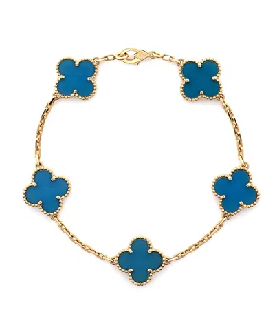 Pre-owned Pre-owned Van Cleef & Arpels  Van Cleef & Arpels Vintage Alhambra 5 Motifs Bracelet 18k Gold And Agate