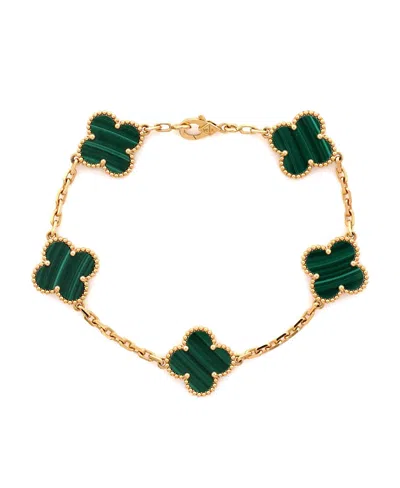 Pre-owned Pre-owned Van Cleef & Arpels  Van Cleef & Arpels Vintage Alhambra 5 Motifs Bracelet 18k Gold And Malachite