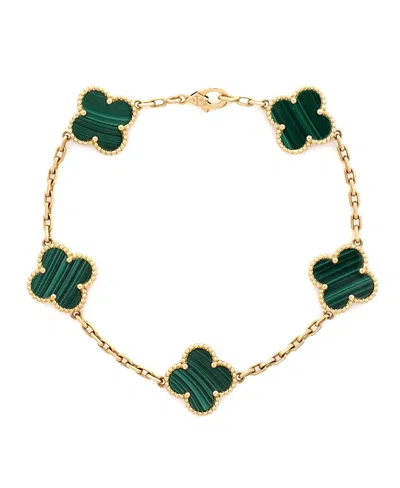 Pre-owned Pre-owned Van Cleef & Arpels  Van Cleef & Arpels Vintage Alhambra 5 Motifs Bracelet 18k Gold And Malachite
