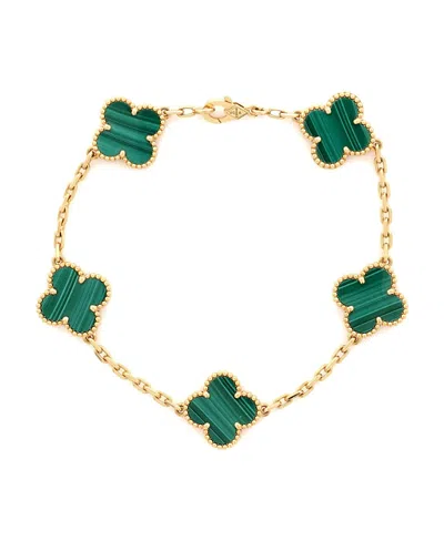 Pre-owned Pre-owned Van Cleef & Arpels  Van Cleef & Arpels Vintage Alhambra 5 Motifs Bracelet 18k Gold And Malachite