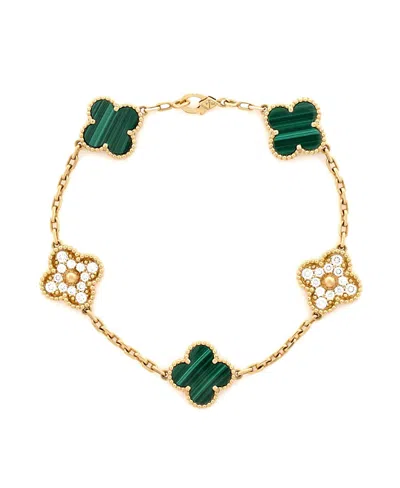 Pre-owned Pre-owned Van Cleef & Arpels  Van Cleef & Arpels Vintage Alhambra 5 Motifs Bracelet 18k Gold And Malachite With Diamonds