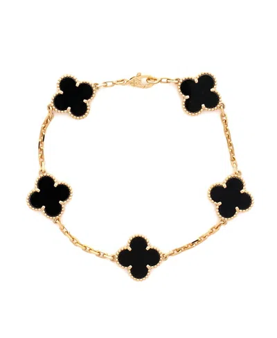 Pre-owned Pre-owned Van Cleef & Arpels  Van Cleef & Arpels Vintage Alhambra 5 Motifs Bracelet 18k Gold And Onyx