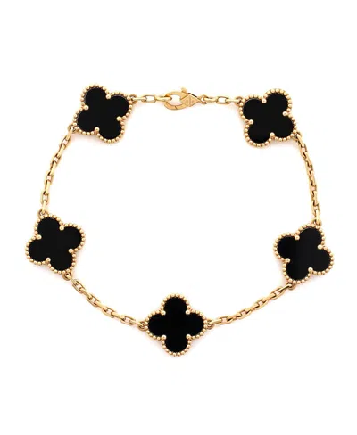 Pre-owned Pre-owned Van Cleef & Arpels  Van Cleef & Arpels Vintage Alhambra 5 Motifs Bracelet 18k Gold And Onyx