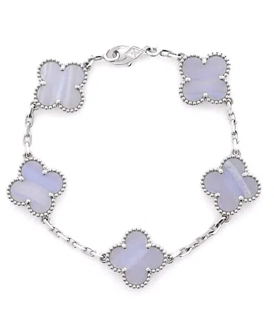 Pre-owned Pre-owned Van Cleef & Arpels  Van Cleef & Arpels Vintage Alhambra 5 Motifs Bracelet 18k White Gold And Chalcedony