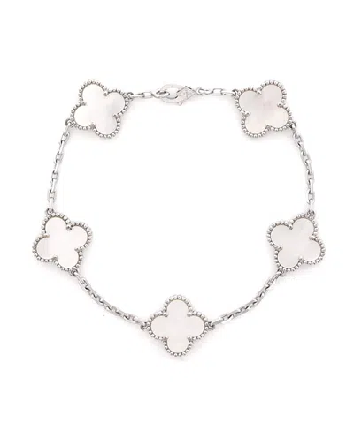 Pre-owned Pre-owned Van Cleef & Arpels  Van Cleef & Arpels Vintage Alhambra 5 Motifs Bracelet 18k White Gold And Mother Of Pearl