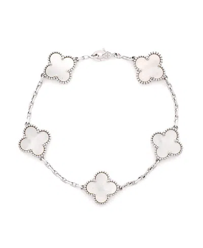 Pre-owned Pre-owned Van Cleef & Arpels  Van Cleef & Arpels Vintage Alhambra 5 Motifs Bracelet 18k White Gold And Mother Of Pearl