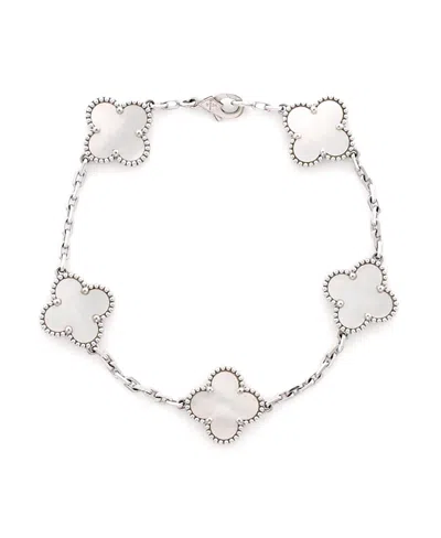 Pre-owned Pre-owned Van Cleef & Arpels  Van Cleef & Arpels Vintage Alhambra 5 Motifs Bracelet 18k White Gold And Mother Of Pearl