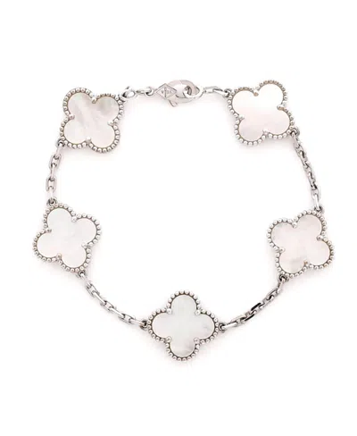 Pre-owned Pre-owned Van Cleef & Arpels  Van Cleef & Arpels Vintage Alhambra 5 Motifs Bracelet 18k White Gold And Mother Of Pearl