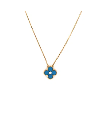 Pre-owned Pre-owned Van Cleef & Arpels  Van Cleef & Arpels Vintage Alhambra Pendant Necklace 18k Gold And Blue Sevres Porcelain Wi