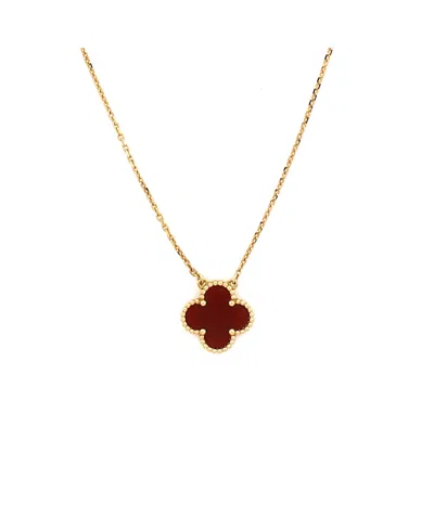 Pre-owned Pre-owned Van Cleef & Arpels  Van Cleef & Arpels Vintage Alhambra Pendant Necklace 18k Gold And Carnelian, 16.25"