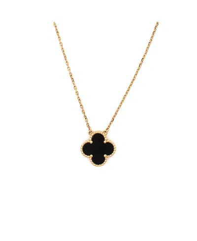 Pre-owned Pre-owned Van Cleef & Arpels  Van Cleef & Arpels Vintage Alhambra Pendant Necklace 18k Gold And Onyx, 16.25"