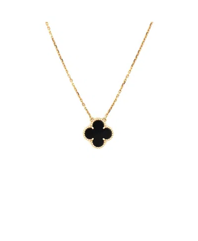 Pre-owned Pre-owned Van Cleef & Arpels  Van Cleef & Arpels Vintage Alhambra Pendant Necklace 18k Gold And Onyx, 16.25
