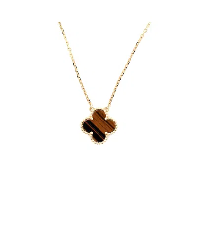 Pre-owned Pre-owned Van Cleef & Arpels  Van Cleef & Arpels Vintage Alhambra Pendant Necklace 18k Gold And Tiger Eye, 16.5