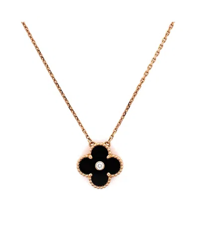 Pre-owned Pre-owned Van Cleef & Arpels  Van Cleef & Arpels Vintage Alhambra Pendant Necklace 18k Rose Gold And Onyx With Diamond,  In Pink