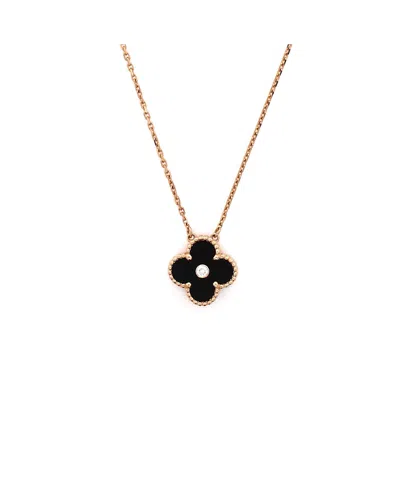 Pre-owned Pre-owned Van Cleef & Arpels  Van Cleef & Arpels Vintage Alhambra Pendant Necklace 18k Rose Gold And Onyx With Diamond,  In Pink