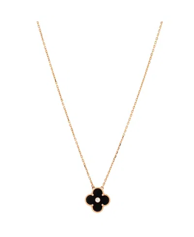 Pre-owned Pre-owned Van Cleef & Arpels  Van Cleef & Arpels Vintage Alhambra Pendant Necklace 18k Rose Gold And Onyx With Diamond,  In Pink