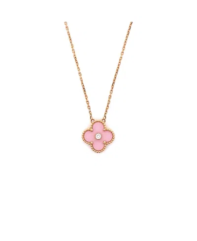 Pre-owned Pre-owned Van Cleef & Arpels  Van Cleef & Arpels Vintage Alhambra Pendant Necklace 18k Rose Gold And Pink Sevres Porcela