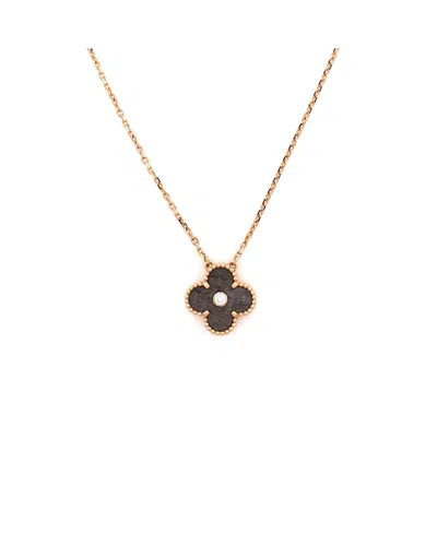 Pre-owned Pre-owned Van Cleef & Arpels  Van Cleef & Arpels Vintage Alhambra Pendant Necklace 18k Rose Gold And Silver Obsidian Wit In Pink