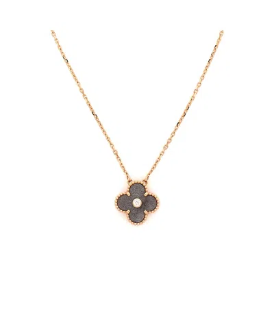 Pre-owned Pre-owned Van Cleef & Arpels  Van Cleef & Arpels Vintage Alhambra Pendant Necklace 18k Rose Gold And Silver Obsidian Wit In Pink