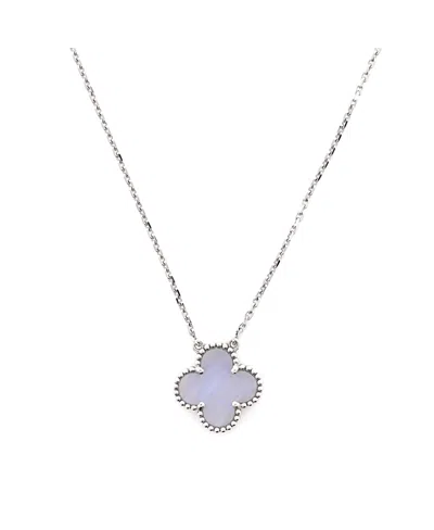 Pre-owned Pre-owned Van Cleef & Arpels  Van Cleef & Arpels Vintage Alhambra Pendant Necklace 18k White Gold And Chalcedony, 16.25
