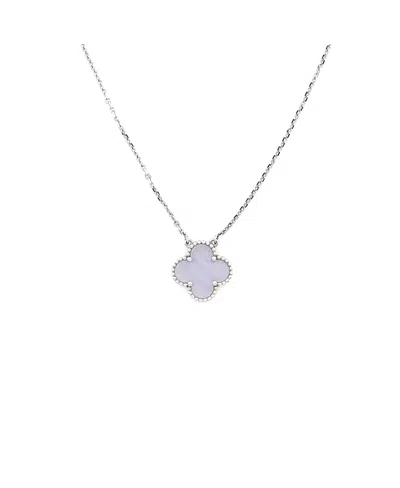 Pre-owned Pre-owned Van Cleef & Arpels  Van Cleef & Arpels Vintage Alhambra Pendant Necklace 18k White Gold And Chalcedony, 16.25