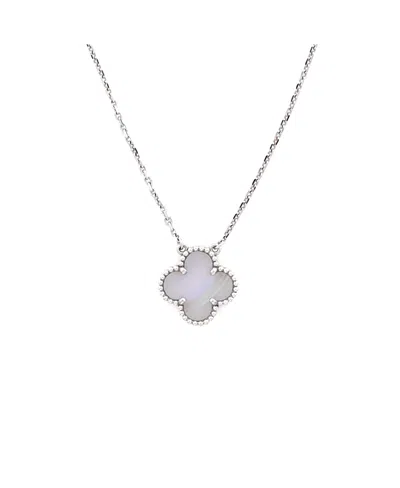 Pre-owned Pre-owned Van Cleef & Arpels  Van Cleef & Arpels Vintage Alhambra Pendant Necklace 18k White Gold And Chalcedony, 16.5