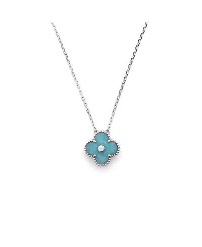 Pre-owned Pre-owned Van Cleef & Arpels  Van Cleef & Arpels Vintage Alhambra Pendant Necklace 18k White Gold And Green Celadon Sevr