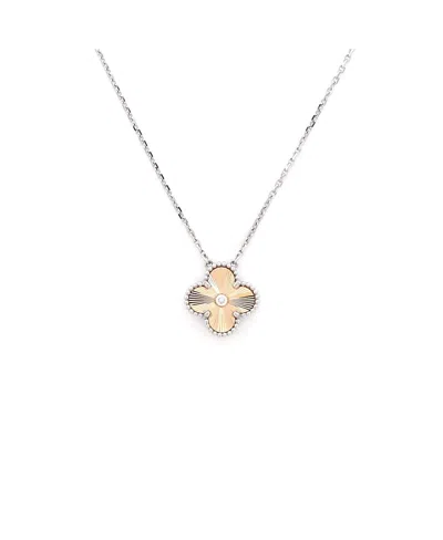 Pre-owned Pre-owned Van Cleef & Arpels  Van Cleef & Arpels Vintage Alhambra Pendant Necklace 18k White Gold And Guilloche 18k Rose In Pink And White